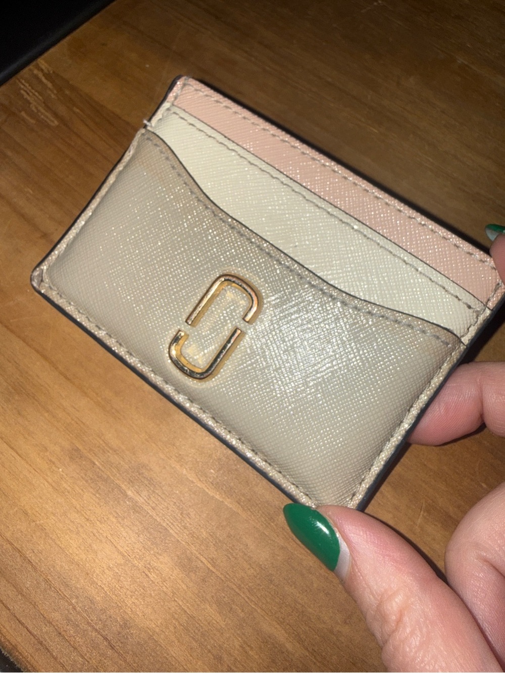 Marc Jacobs-Neutral Pink Leather Card Holder with Gold Hardware